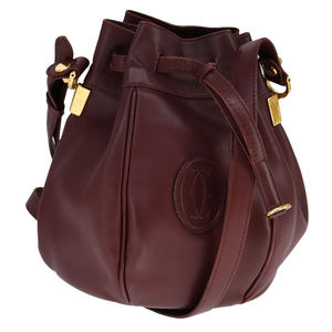 CARTIER Must Line Shoulder Bag Leather Bordeaux Gold Auth 111013